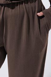LIMITED COLLECTION Plus Size Brown Ribbed Wide Leg Trousers | Yours Clothing 5