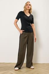 LTS Tall Black Ribbed Short Sleeve Henley Top | Long Tall Sally 1