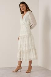 LTS Tall Ivory White Metallic Dash Tiered Maxi Dress | Long Tall Sally 4