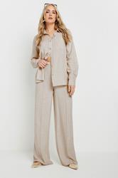 LTS Tall Stone Brown Linen Pleated Wide Leg Trousers | Long Tall Sally 1