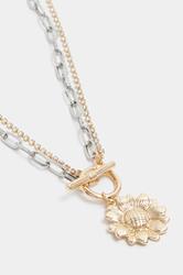 Gold & Silver Tone Pendant Flower Layered Chain Necklace | Yours Clothing 2