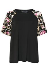 YOURS Plus Size Black Floral Raglan Sleeve T-Shirt | Yours Clothing 5