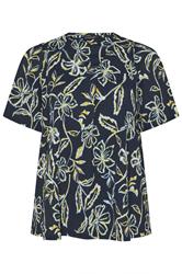 EVANS Curve Navy Blue Floral Pleat Front Swing Top