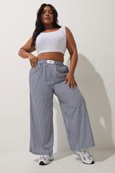 LIMITED COLLECTION Plus Size Navy Blue Stripe Boxer Waist Trousers | Yours Clothing 3