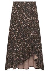 YOURS Curve Chocolate Brown Leopard Print Ruffle Skirt
