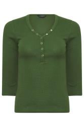PixieGirl Petite Women's Khaki Green Button Henley Top | PixieGirl 5