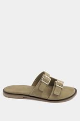 Taupe Brown Double Buckle Footed Mule In Extra Wide EEE Fit 4