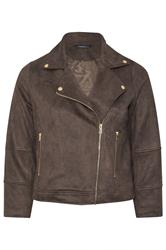 EVANS Curve Chocolate Brown Faux Suede Biker Jacket