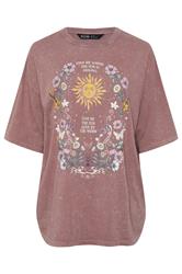 YOURS Curve Pink Floral & Sun Graphic Boxy T-Shirt