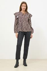 M&Co Berry Purple Floral Print Tie Neck Blouse | M&Co 4