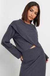 PixieGirl Petite Women's Grey Cross Over Long Sleeve Ribbed Top | PixieGirl 3