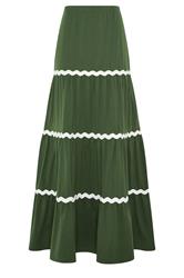 LTS Tall Khaki Green Contrast Swirl Cotton Maxi Skirt