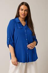 EVANS Plus Size Cobalt Blue Tab Sleeve Blouse | Evans  3