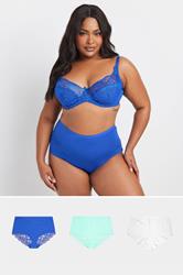 YOURSET 3 PACK Curve Plus Size Blue & White Lace Back High Waisted Knickers | Yours Clothing 1