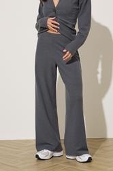 PixieGirl Petite Women's Charcoal Grey Textured Wide Leg Trousers | PixieGirl 1