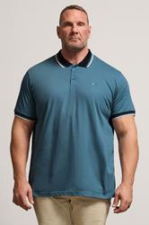 BadRhino Big & Tall Blue Contrast Tipped Detail Polo Shirt | BadRhino 3