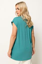 YOURS Plus Size Teal Blue Notch Neck T-Shirt | Yours Clothing 1