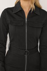 LTS Tall Women's Black Zip Through Denim Midi Dress | Long Tall Sally 4
