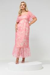 YOURS LONDON Plus Size Pink Floral Organza Dress | Yours Clothing 3