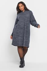 YOURS Plus Size Blue Soft Touch Zip Jumper Dress | Yours Clothing 1