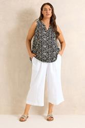 EVANS Plus Size White Cropped Pull On Cotton Trousers | Evans 3
