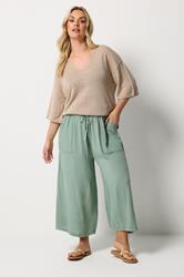 YOURS Plus Size Sage Green Chambray Culottes | Yours Clothing 1