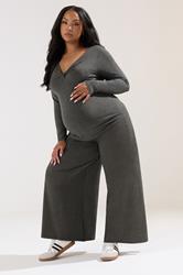 BUMP IT UP MATERNITY Plus Size Charcoal Grey Extra Wide Leg Trousers | Yours Clothing 1