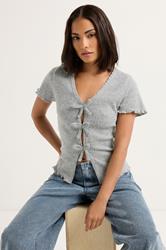 PixieGirl Petite Women's Grey Soft Touch Bow Front Top | PixieGirl 3