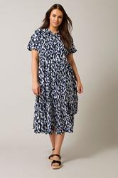 EVANS Plus Size Navy Blue Abstract Print Midi Shirt Dress | Evans  4