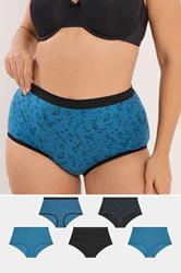 YOURS 5 PACK Plus Size Teal Blue Shooting Star Full Briefs | Yours Clothing 1