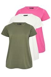 YOURSET 3 PACK Curve Khaki Green & Pink Core T-Shirts