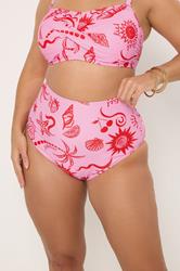 YOURS Plus Size Pink Shell Print Super High Waist Bikini Brief | Yours Clothing 1