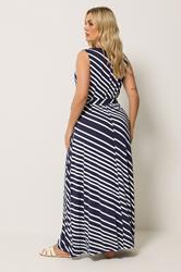 YOURS Plus Size Blue Strip Sleeveless Wrap Dress | Yours 2