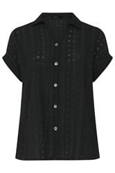 YOURS Curve Black Broderie Anglaise Grown-On Sleeve Shirt