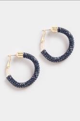 Gold Tone Navy Blue Diamante Hoop Earrings | Yours Clothing  3