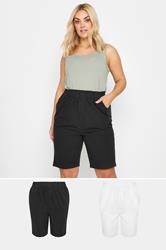 YOURSET 2 PACK Plus Size Black & White Cool Cotton Shorts | Yours Clothing 1