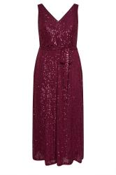 YOURS LONDON Curve Burgundy Red Sequin V-Neck Maxi Dress