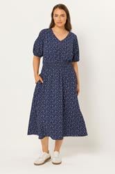 YOURS Plus Size Navy Blue Ditsy Floral Smock Dress | Yours Clothing 3