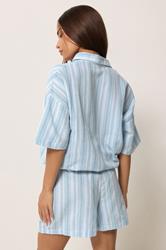 PixieGirl Petite Women's Set Blue Stripe Cotton Shirt & Shorts | PixieGirl 4