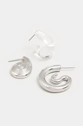 YOURSET 3 PACK Silver Tone Mixed Swirl Earrings | Yours Clothing 4