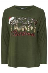 YOURS Plus Size Khaki Green 'Merry Christmas' Sequin Embellished Sweatshirt | Yours Clothing  5