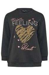 YOURS Curve Grey 'True Love Feeling' Heart Embellished Sweatshirt | Yours Clothing 5