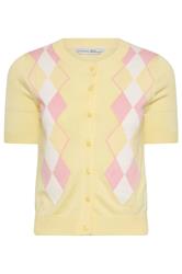 PixieGirl Petite Lemon Yellow Argyle Cardigan