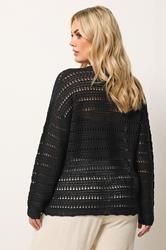YOURS Plus Size Black Pointelle Knit Cardigan | Yours Clothing 2