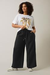 EVANS Plus Size Black Elasticated Waist Wide Leg Trousers | Evans 5