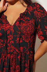 YOURS Plus Size Black & Red Floral Tie Neck Mini Dress | Yours Clothing 4