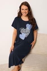 YOURSET Plus Size 2 PACK Blue Leopard Heart Midaxi Nightdresses | Yours Clothing 2