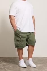 KAM Big & Tall Khaki Green Elastic Waist Cargo Shorts | BadRhino 3