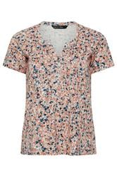M&Co Petite Orange Ditsy Floral Cotton Henley Top