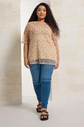 YOURS Plus Size Natural Brown Ditsy Floral Oversized Mesh Top | Yours Clothing 1